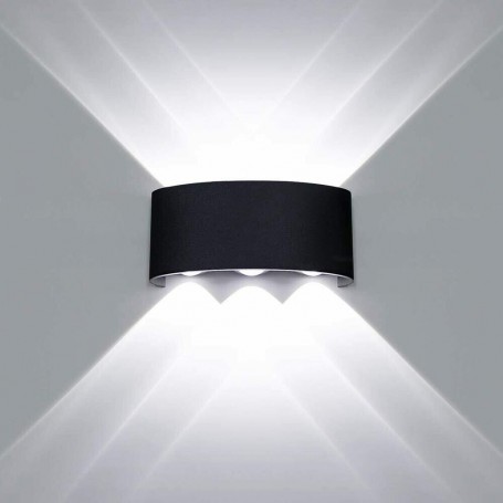 APPLIQUE LED LUCE BIANCA 6500K LAMPADA 16 W 6 COB DA PARETE ESTERNO INTERNO NERO