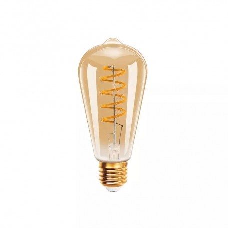 LAMPADINA LED LUCE CALDA 4 W FILAMENTO A SPIRALE VETRO AMBRATO VINTAGE E27 ST64S